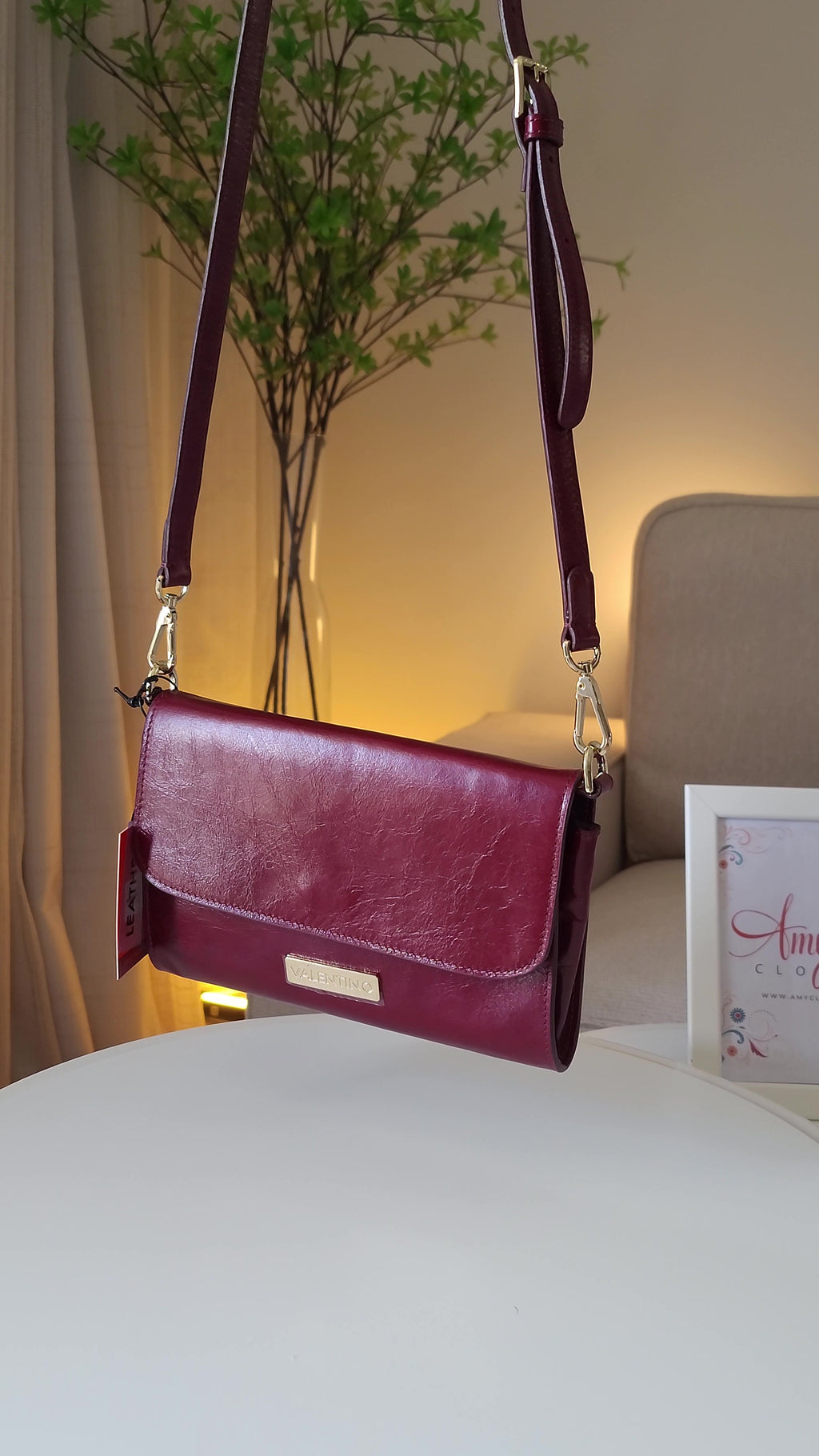 Valentino Envelope Clutch Bag in burgundy – Detachable Shoulder Strap
