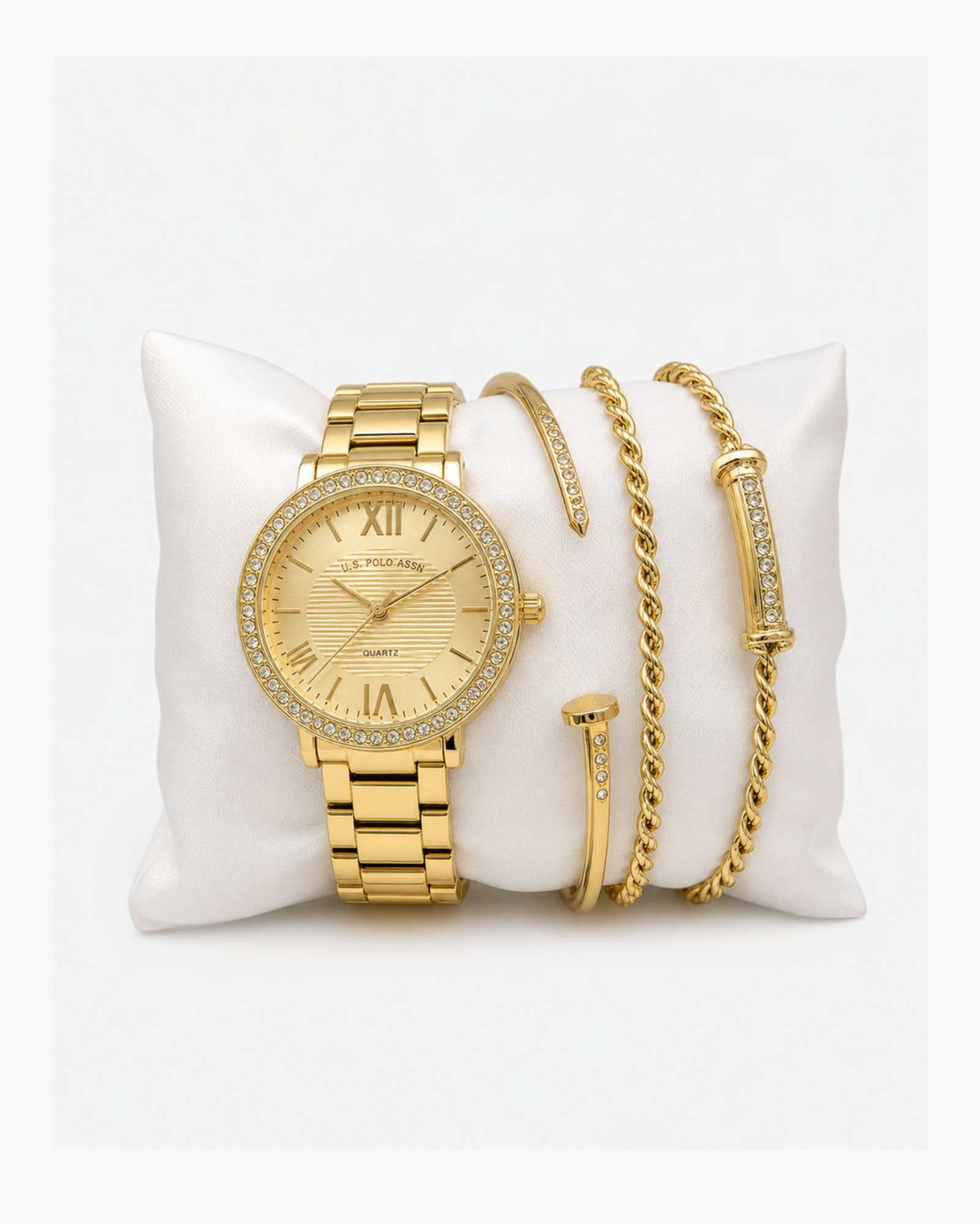 U.S. Polo Assn. Women's Gold-Tone Watch and Layering Bracelet 4-Piece Gift Set