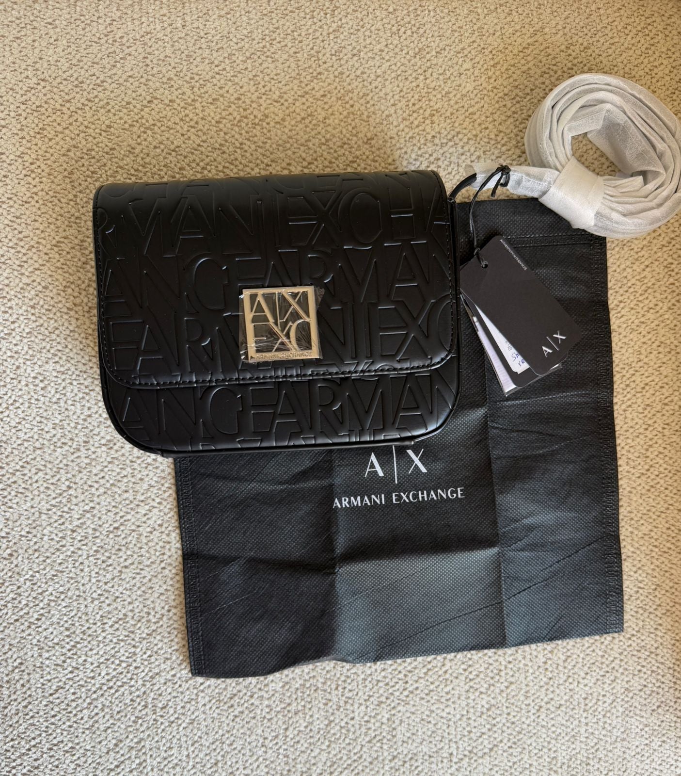 Armani Exchange Embossed Logo Flap Crossbody Bag