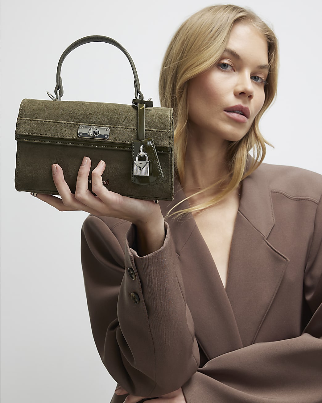 River Island Khaki Lock Front Tote Bag