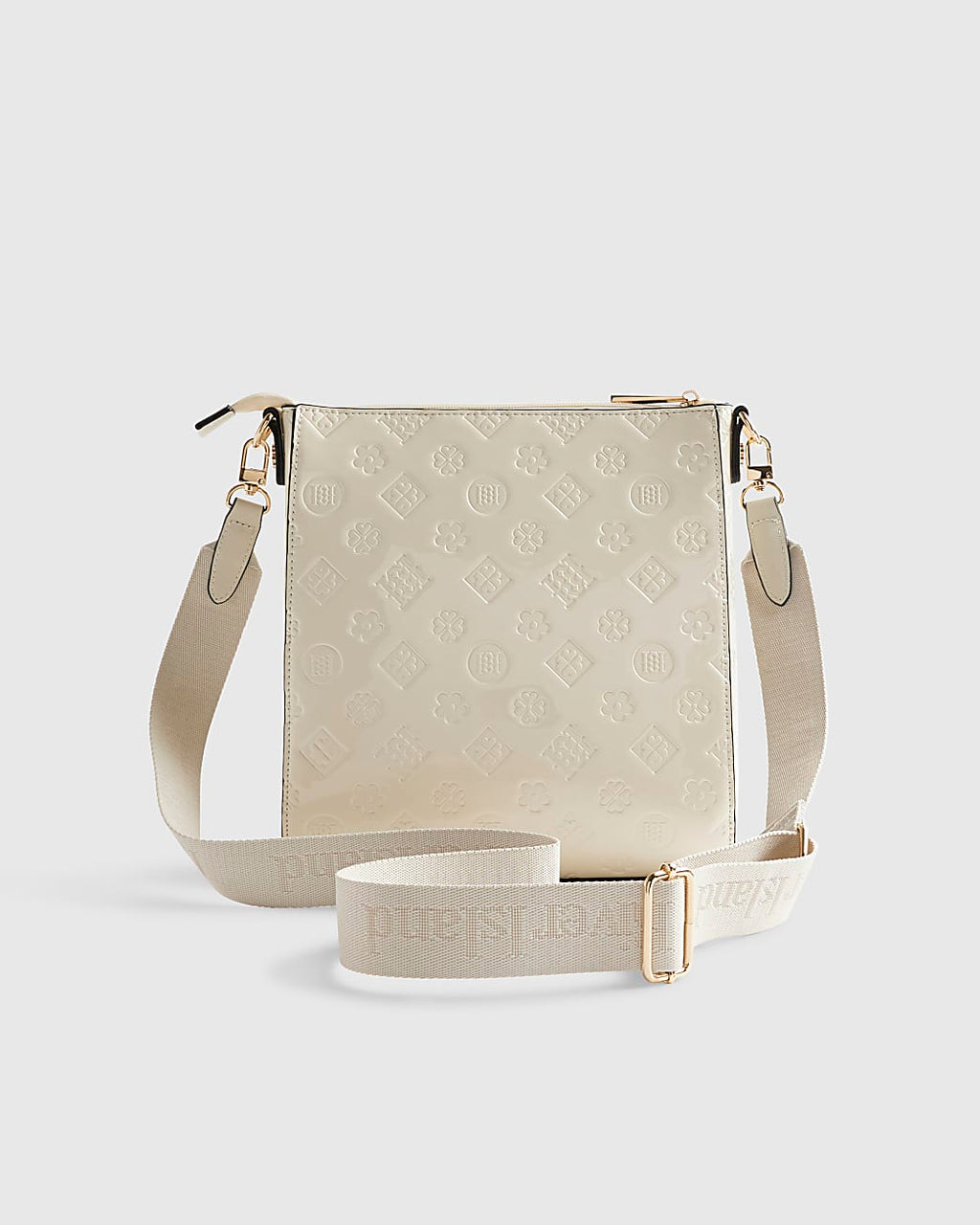 River Island Cream Embossed Monogram Messenger Bag