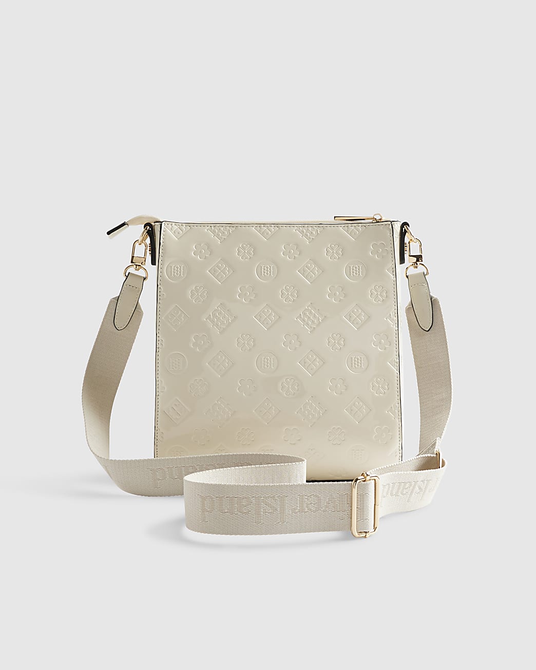 River Island Cream Embossed Monogram Messenger Bag