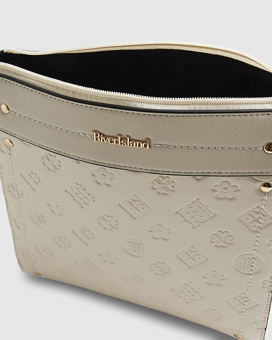 River Island Cream Embossed Monogram Messenger Bag