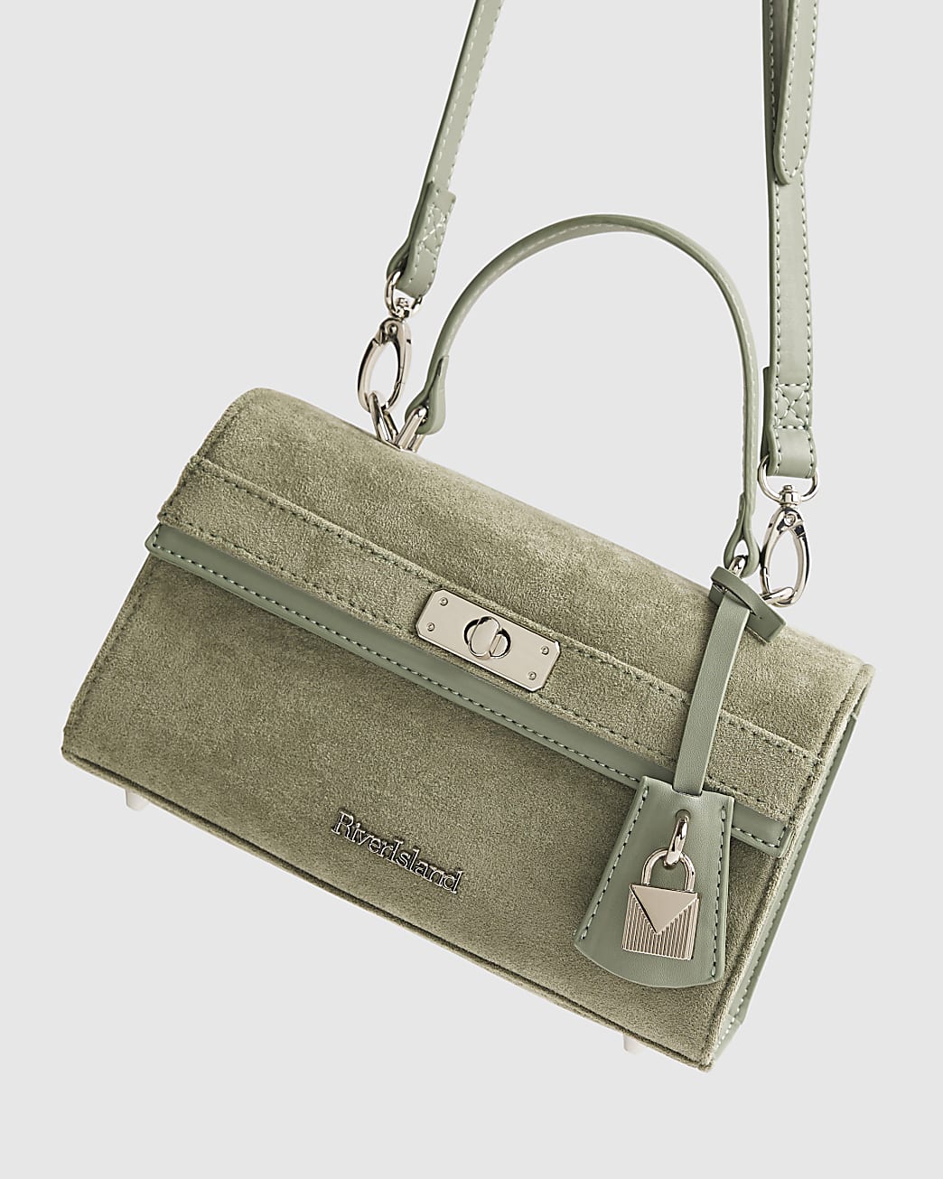 River Island Green Lock Front Tote Bag
