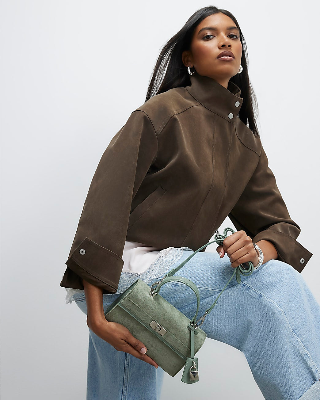 River Island Green Lock Front Tote Bag