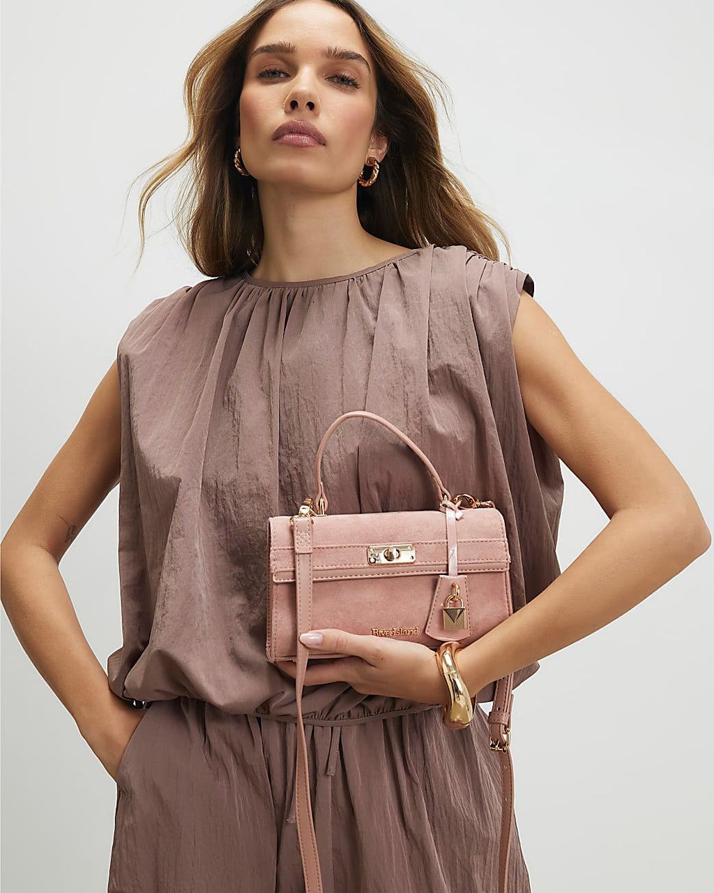 River Island Pink Lock Front Tote Bag