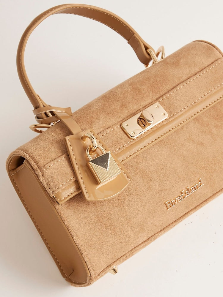 River Island Brown Lock Front Tote Bag