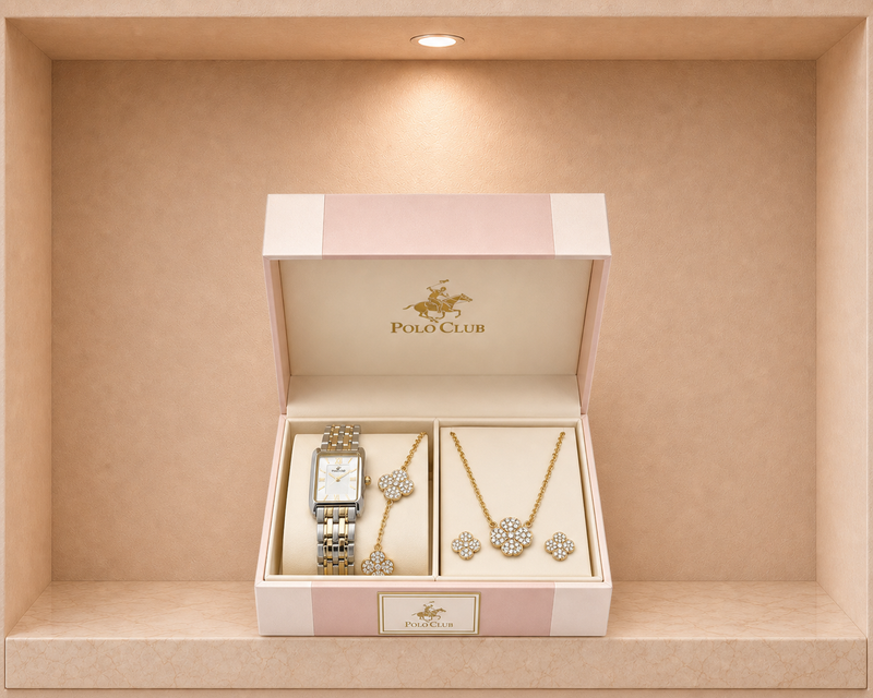 Beverly Hills Polo Club Women's Two-Tone Square Watch & Clover Jewelry 5-Piece Gift Set
