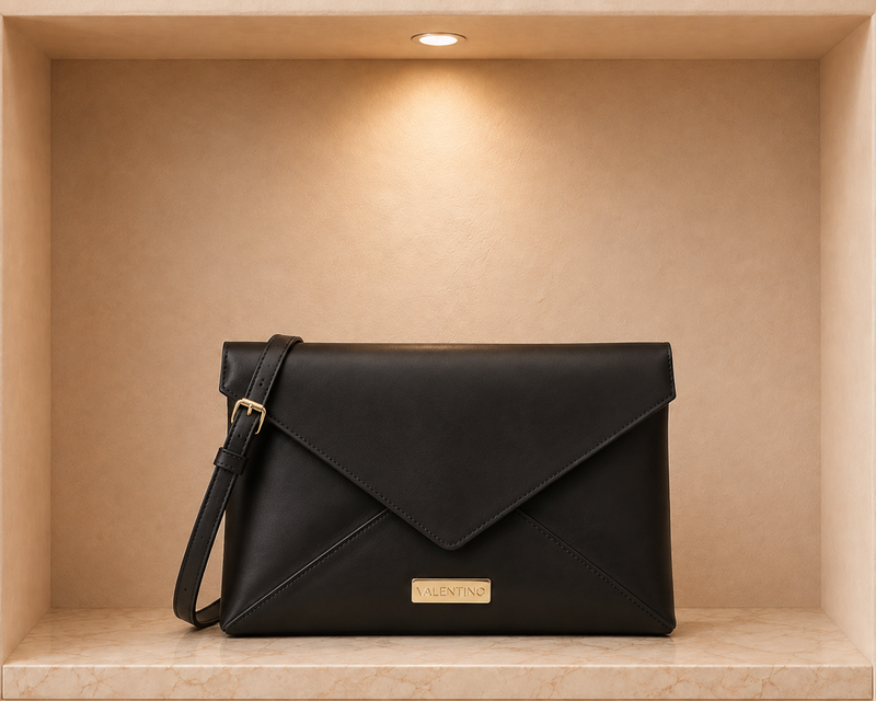Valentino Envelope Clutch Bag in Black – Detachable Shoulder Strap