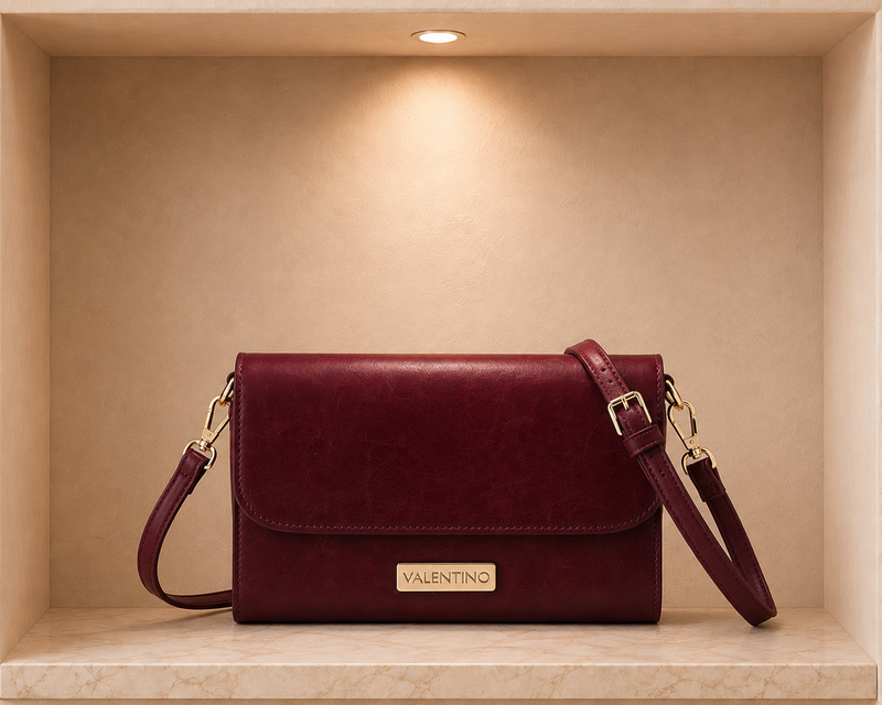 Valentino Envelope Clutch Bag in burgundy – Detachable Shoulder Strap