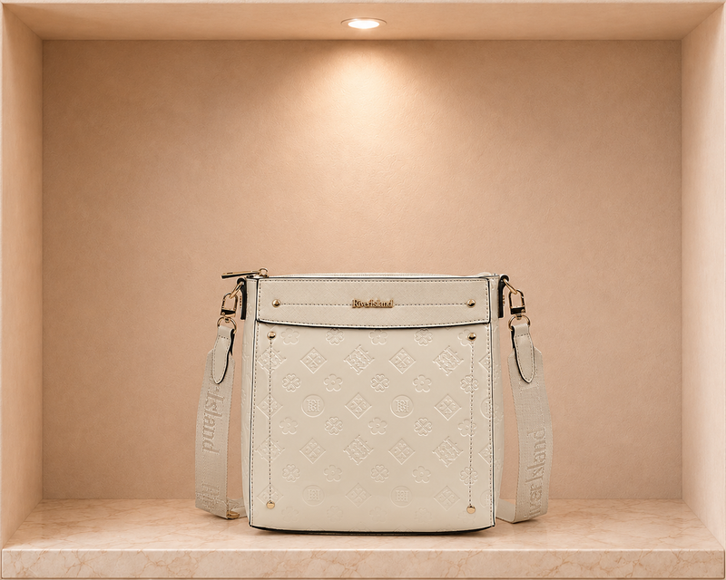 River Island Cream Embossed Monogram Messenger Bag