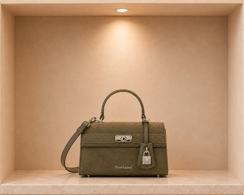 River Island Khaki Lock Front Tote Bag