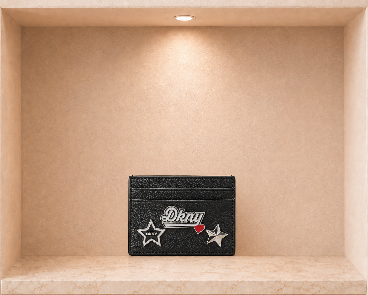 DKNY Etta Varsity Badge Multi-Slot Card Case - Black Silver - DKNY-0035-BLACK