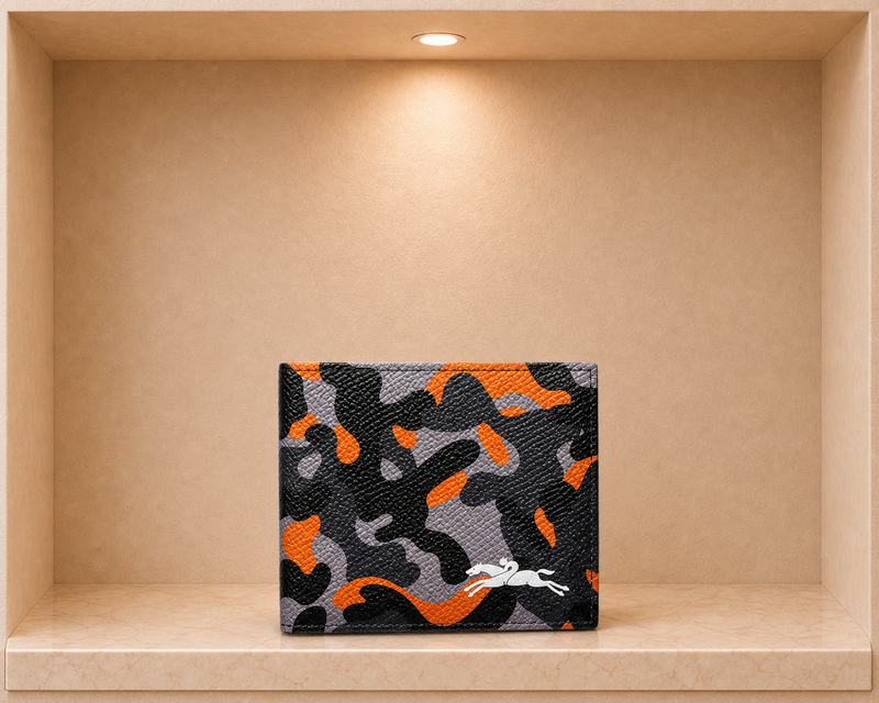 Longchamp Grained Leather Camouflage Bifold Wallet