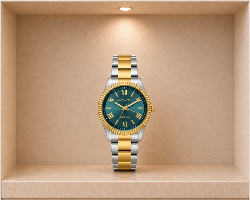 U.S. Polo Assn. Stile Classic Two-Tone Fluted Bezel Watch