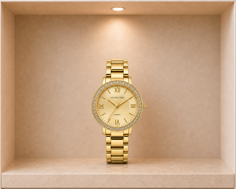 U.S. Polo Assn. Women's Gold-Tone Watch and Layering Bracelet 4-Piece Gift Set