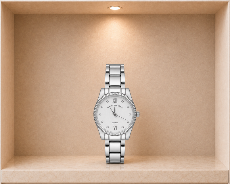 U.S. Polo Assn. Women's Silver-Tone Watch and Layering Bracelet 4-Piece Gift Set