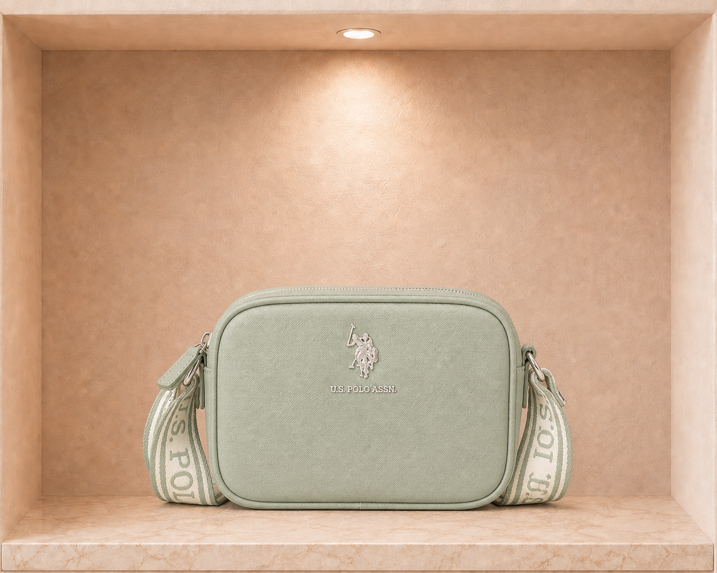 US Polo Assn Classic Zip Crossbody Bag - Mint Green Silver - USPOL-0011