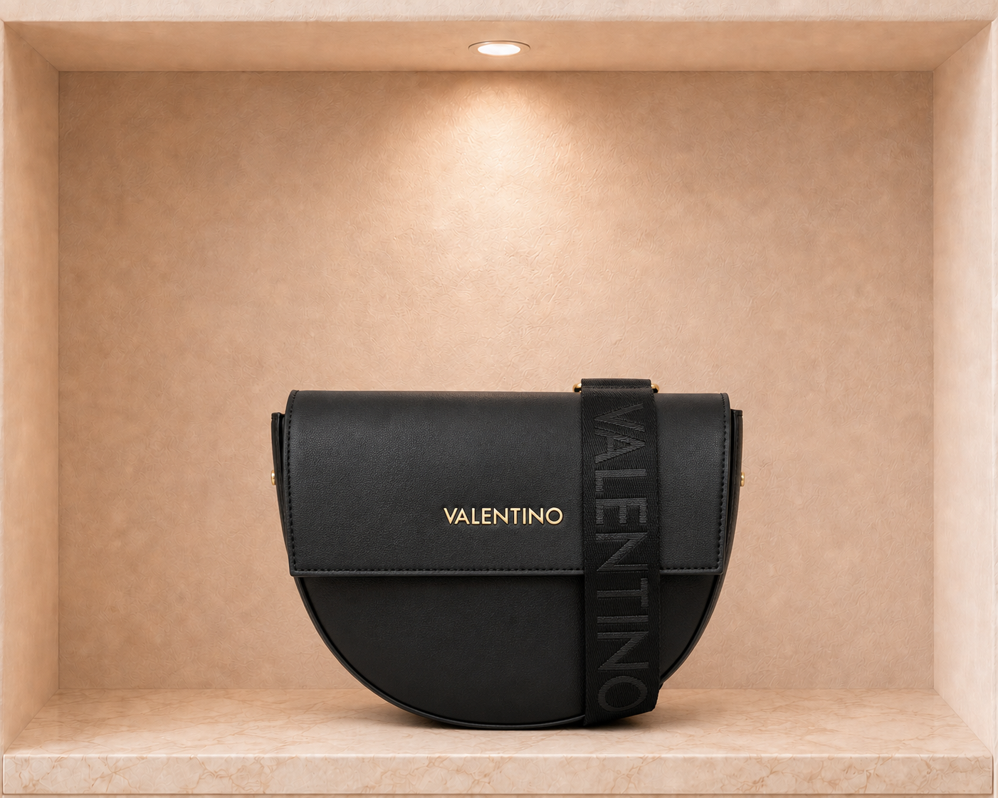 Valentino Bags Bigs Half-Moon Flap Crossbody Bag - Black - VALEN-0016-BLACK