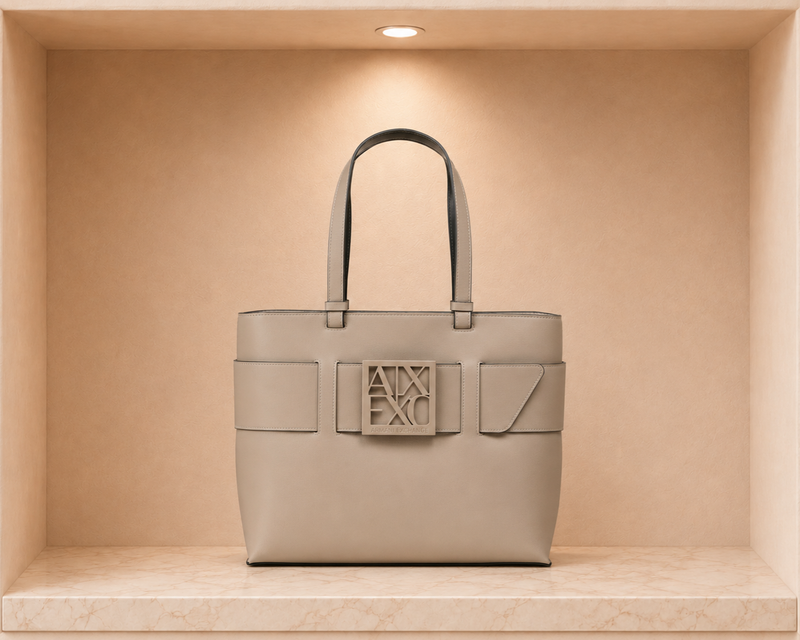 Armani Exchange Belted Monogram Plate Tote Bag
