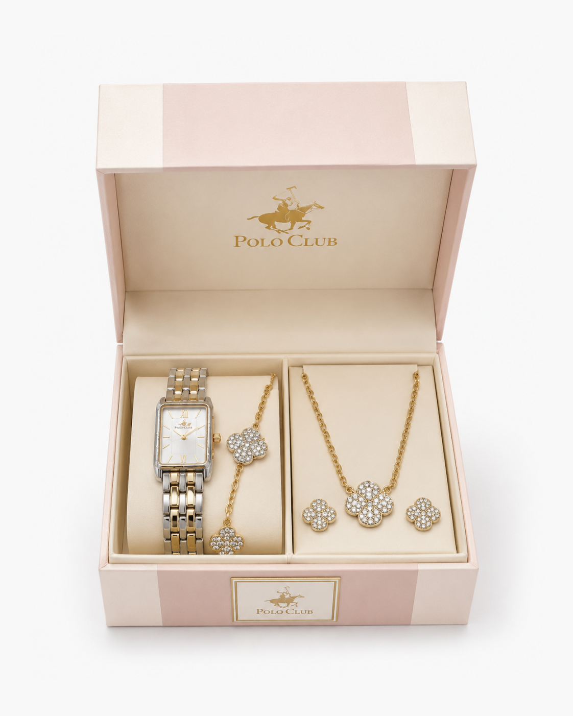 Beverly Hills Polo Club Women's Two-Tone Square Watch & Clover Jewelry 5-Piece Gift Set - Two-tone silver-gold; clover motif - image 1