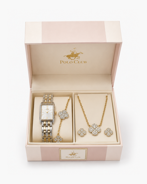 Beverly Hills Polo Club Women's Two-Tone Square Watch & Clover Jewelry 5-Piece Gift Set - Two-tone silver-gold; clover motif - image 1