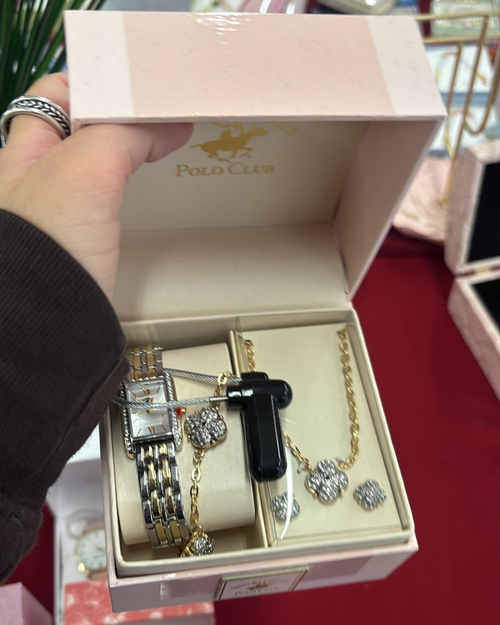 Beverly Hills Polo Club Women's Two-Tone Square Watch & Clover Jewelry 5-Piece Gift Set - Two-tone silver-gold; clover motif - image 2