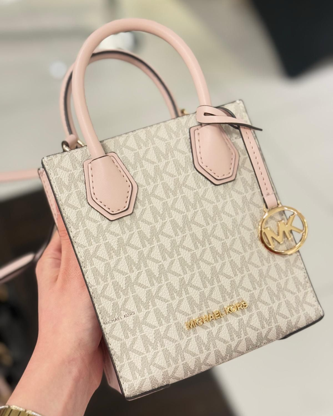 Michael Kors Mercer Small Logo and Leather Crossbody Bag - Signature Vanilla - image 2
