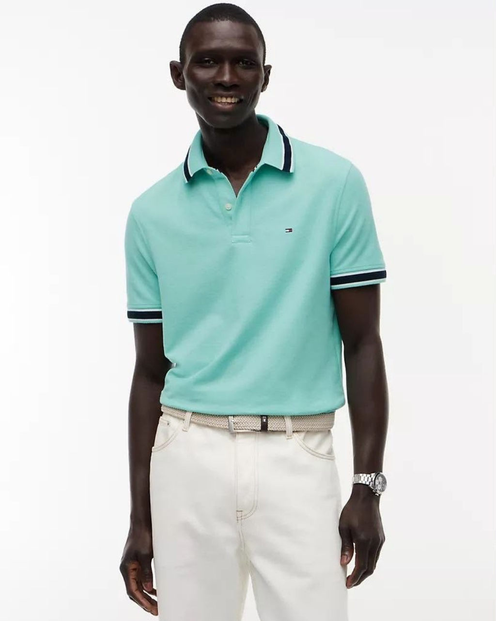 Tommy Hilfiger Regular Fit Tipped Wicking Polo Shirt - Light Jade Green Heather - image 3