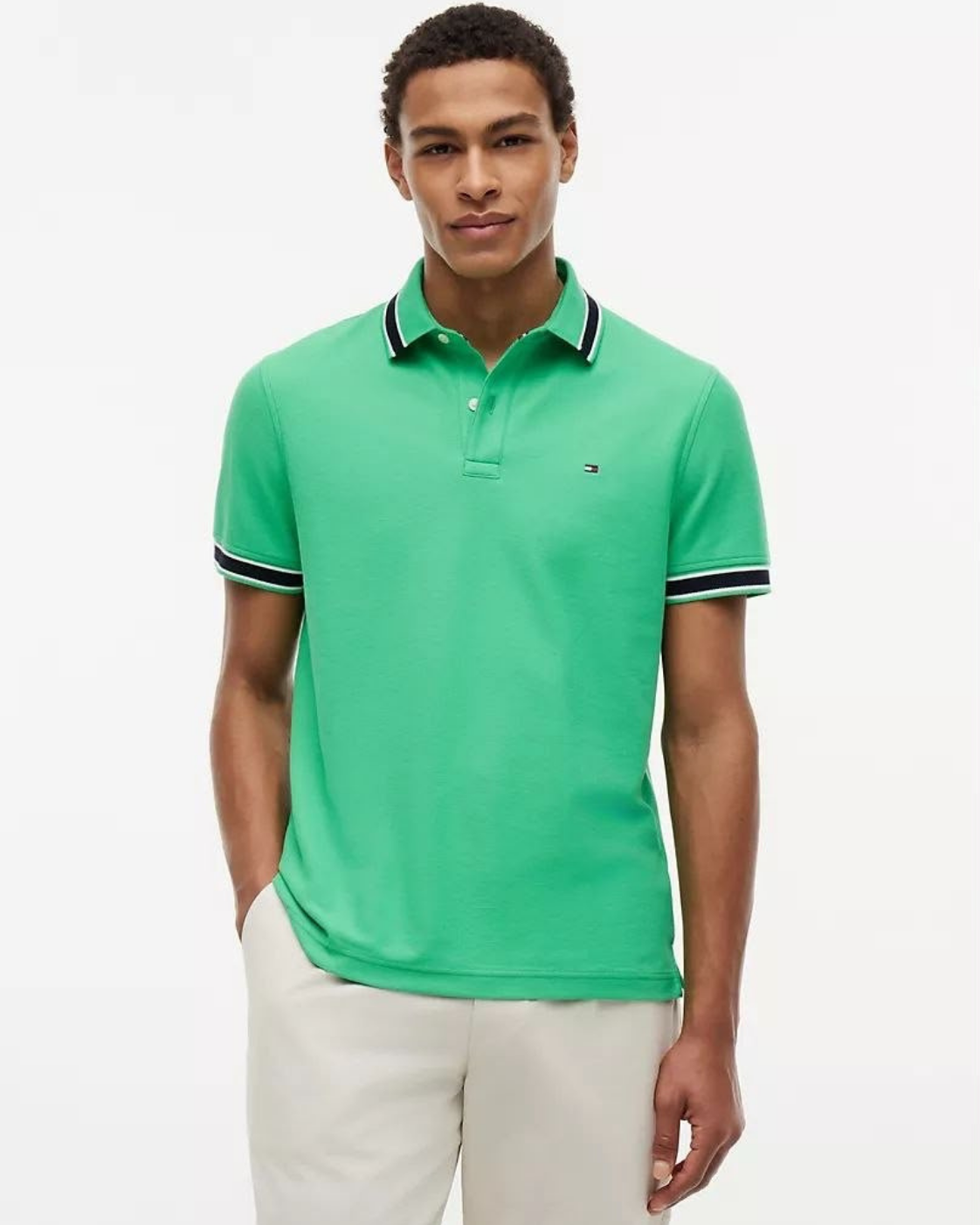 Tommy Hilfiger Regular Fit Tipped Wicking Polo Shirt - Lush Green - image 3