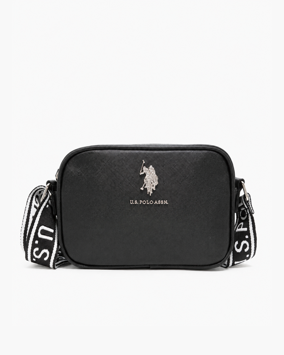 U.S. Polo Assn. Classic Zip Crossbody Bag - Black / Silver hardware; black-white logo strap - image 1