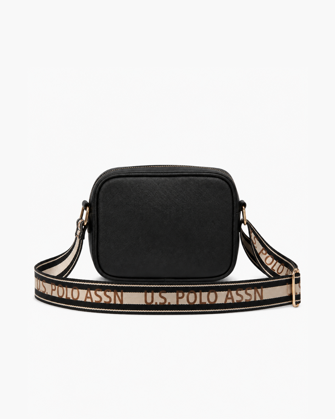 U.S. Polo Assn. Classic Zip Crossbody Bag - Black / Gold hardware; tan-brown logo strap - image 2