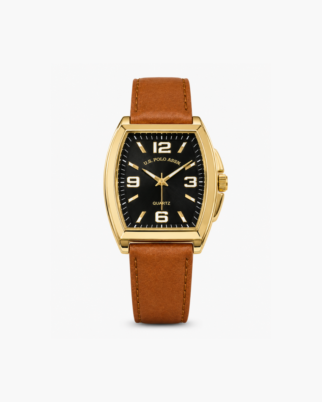 U.S. Polo Assn. Men's Gold-Tone Tonneau Watch & Stacked Wooden Bead Bracelet Gift Set - Gold / Tan leather strap - image 1