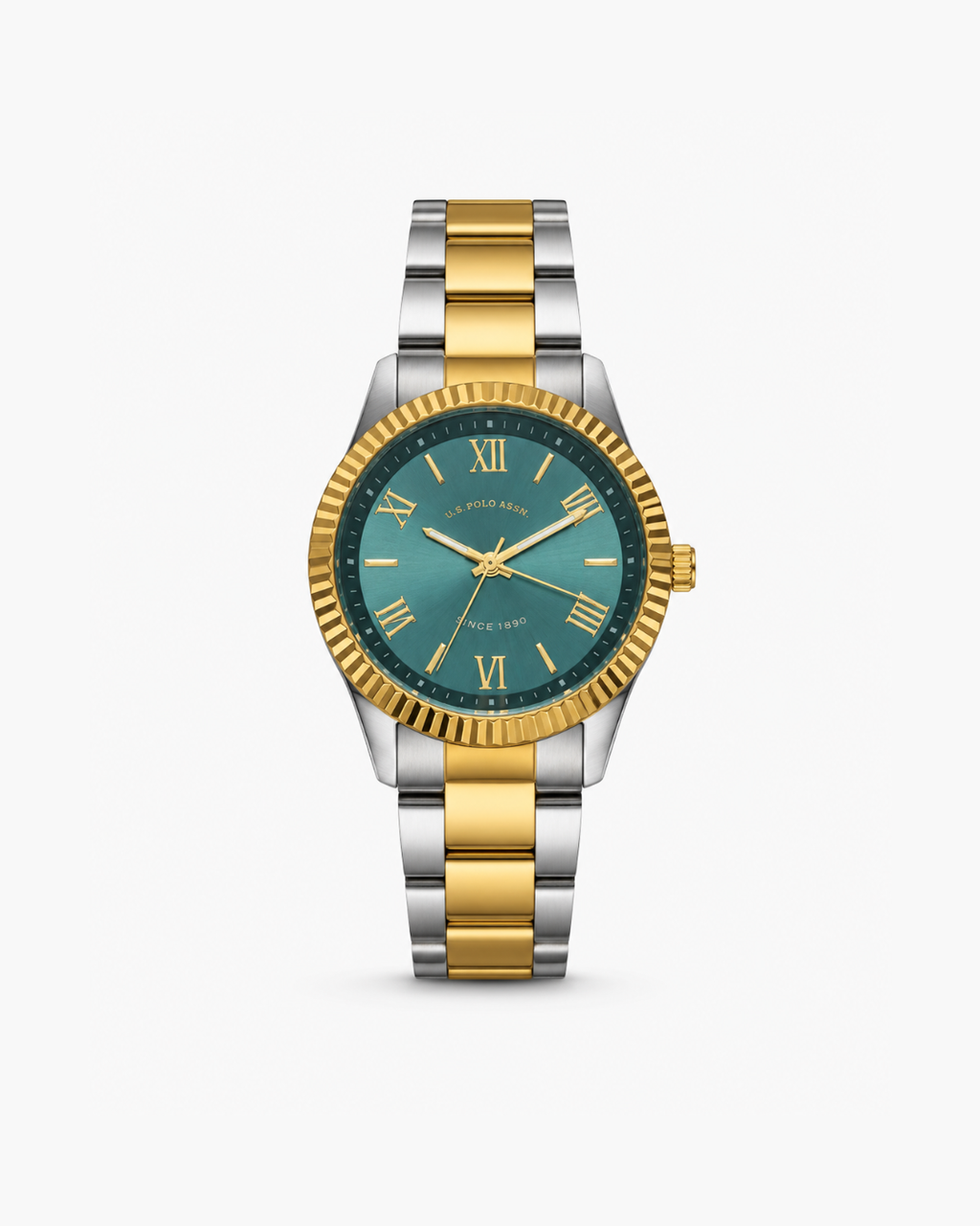 U.S. Polo Assn. Stile Classic Two-Tone Fluted Bezel Watch - Two-tone silver-gold / Emerald green dial - image 1