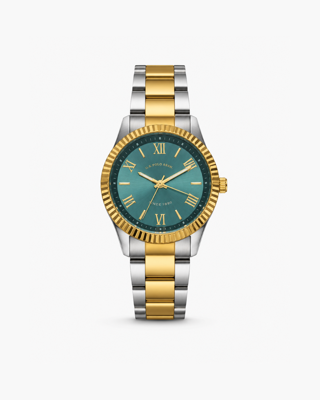 U.S. Polo Assn. Stile Classic Two-Tone Fluted Bezel Watch - Two-tone silver-gold / Emerald green dial - image 1