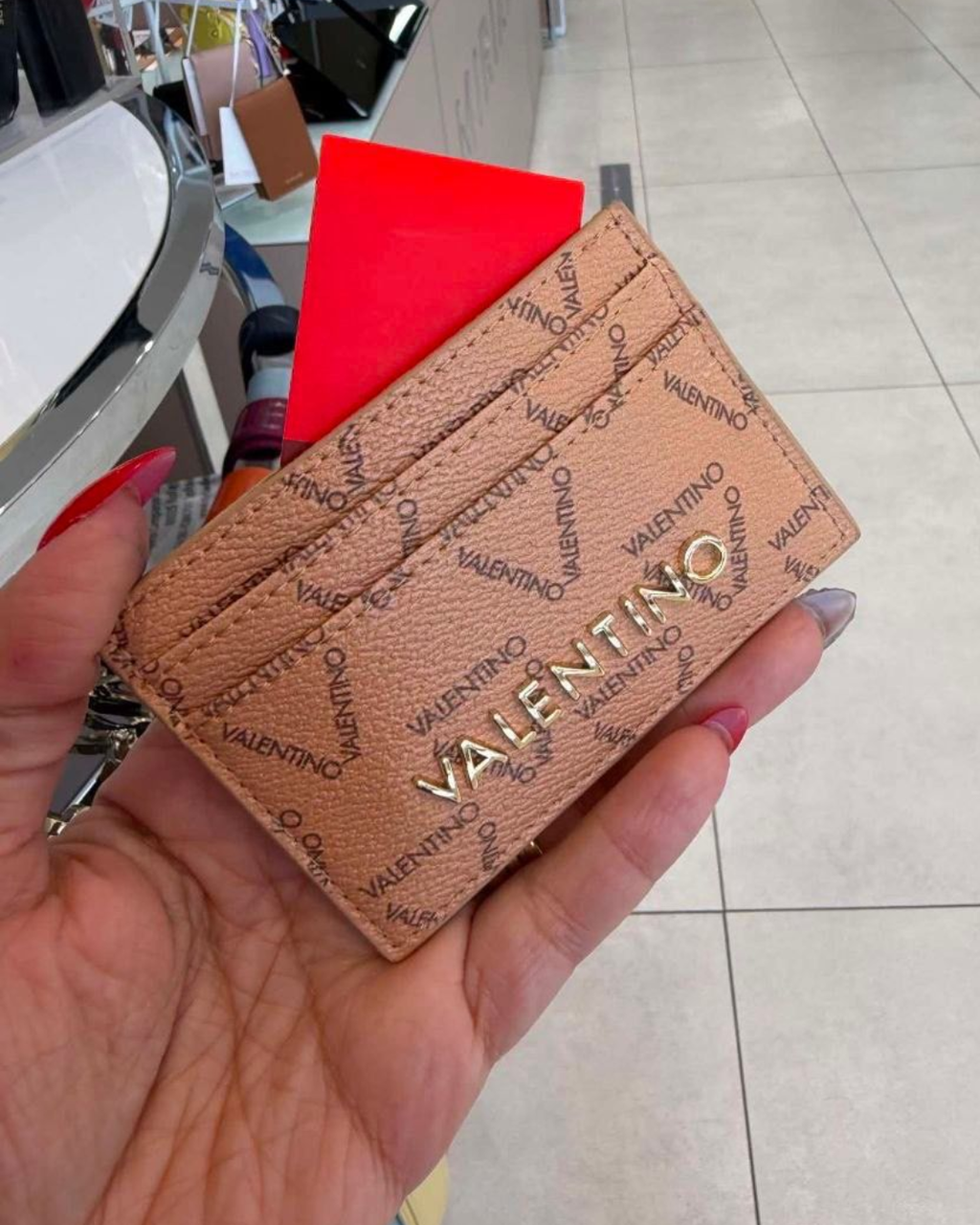 Valentino Bags Multi-Slot Slimline Credit Card Holder - Tan Monogram / Gold - image 2